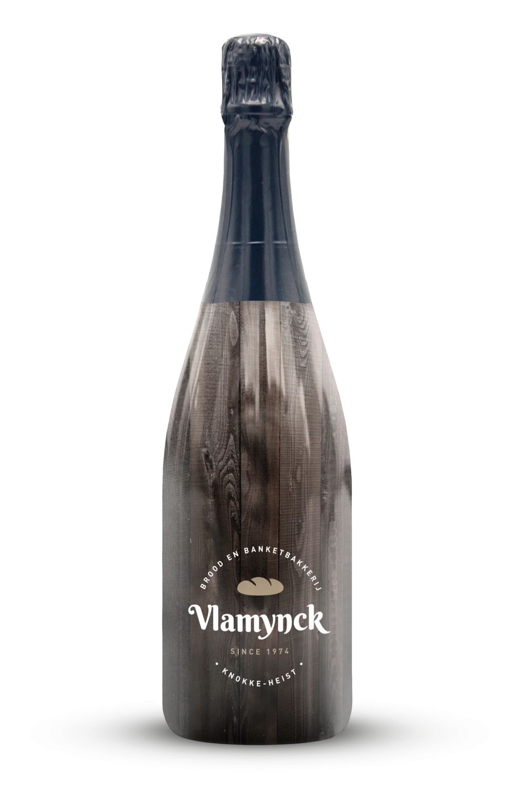 Bedrukte fles prosecco van Vlamynck