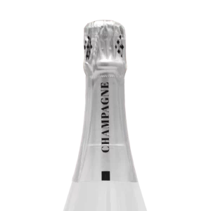 Zilver capsule met woord champagne van fles bedrukken voor bedrukte champagne