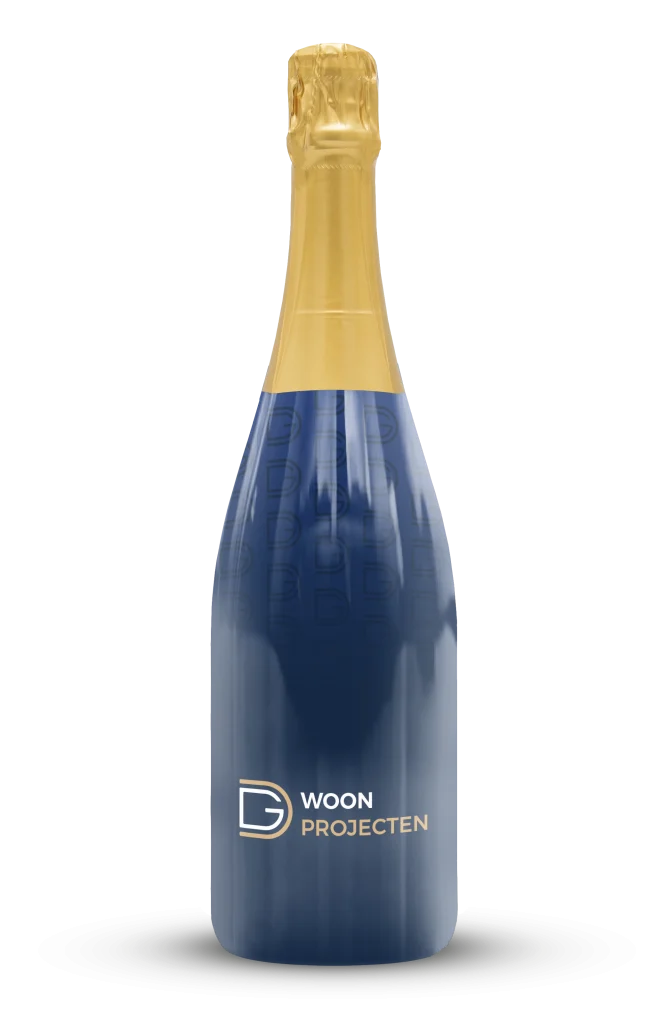 Bedrukte fles cava van Woon Projecten