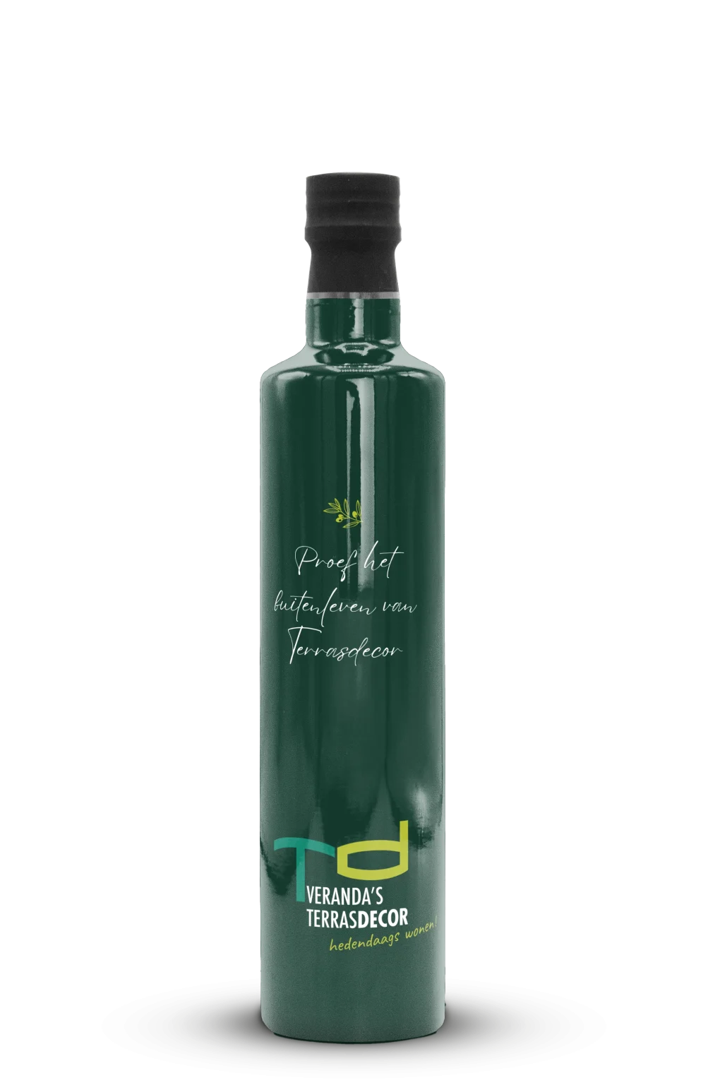 Bedrukte fles olijfolie van Terrasdecor